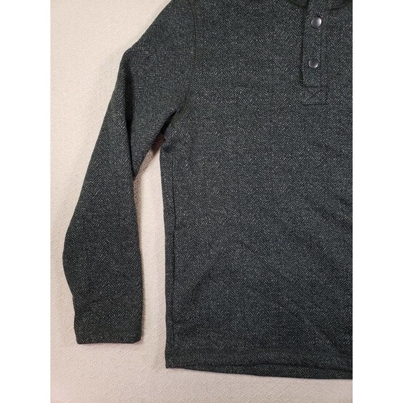 GH Bass Sweater Mens Large L 1/4 Snap Button High Neck Collar Fleece Herringbone - Picture 2 of 13